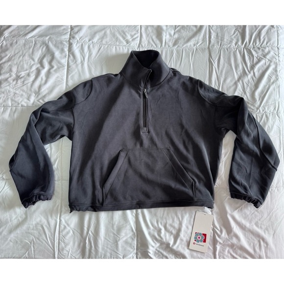 New Lululemon Brushed Softstreme Half Zip, Size 10 Black Cinch Waist NWT - Picture 1 of 12